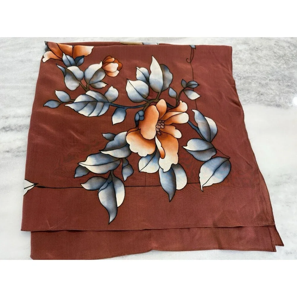 Pavlovo Posad shawl Pure 100% Silk Satin Scarf Wrap Russian Kerchief 33x33